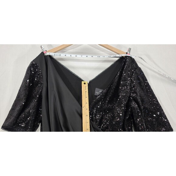 Adrianna Papell Formal Gown Maxi Dress Black Satin Sequin Long NWT Glam 16W - Picture 7 of 16